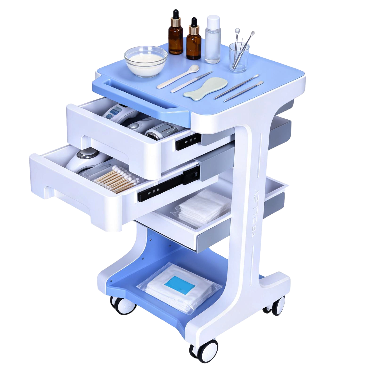 Medical Lab Ultrasound - 3 Tier Medical Rolling Cart with